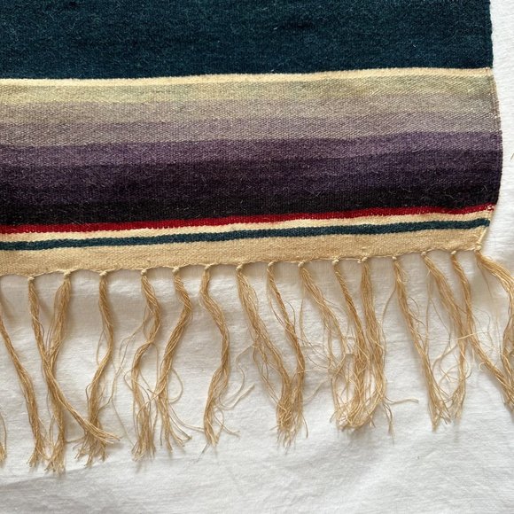 Vintage Wool Serape 62" Fringed Runner Blanket Rainbow Native Mexican American - Picture 8 of 11